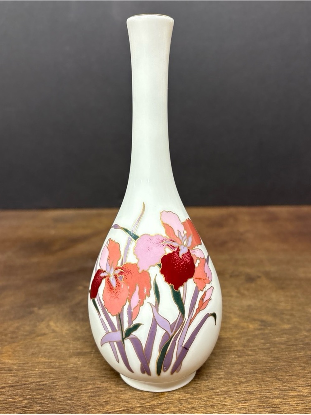 Porcelain Japan Bud Vase with Pink and Red Floral Design